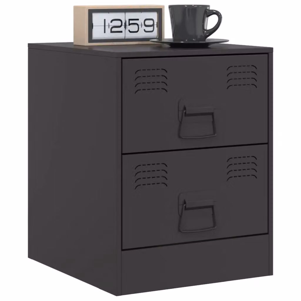 Berkfield Home Set of 2 Black Metal Bedside Cabinets, W/D/H: 34.5 x 39 x 44 cm – 2