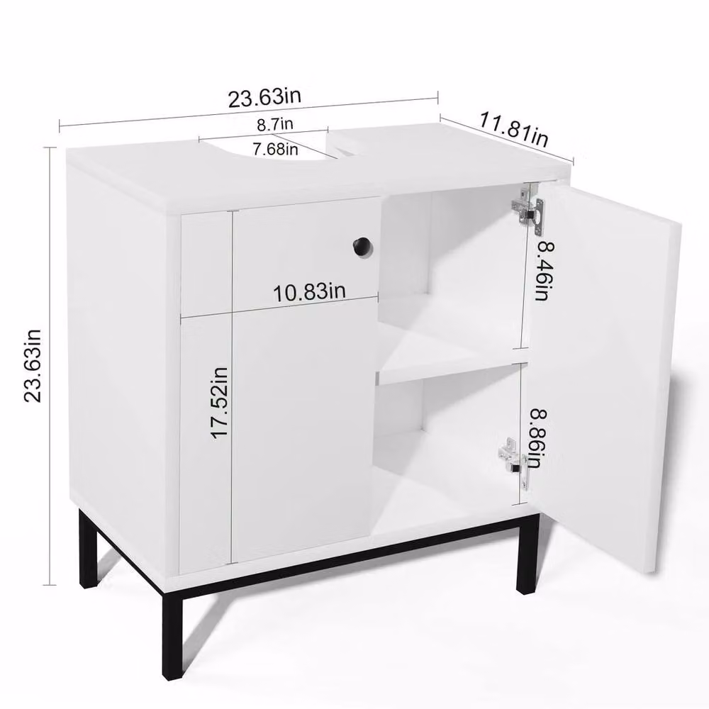 KORVIXA White High Gloss Freestanding Bathroom Sink Cabinet with Internal Shelves, W: 70 cm, H: 75 cm – 2