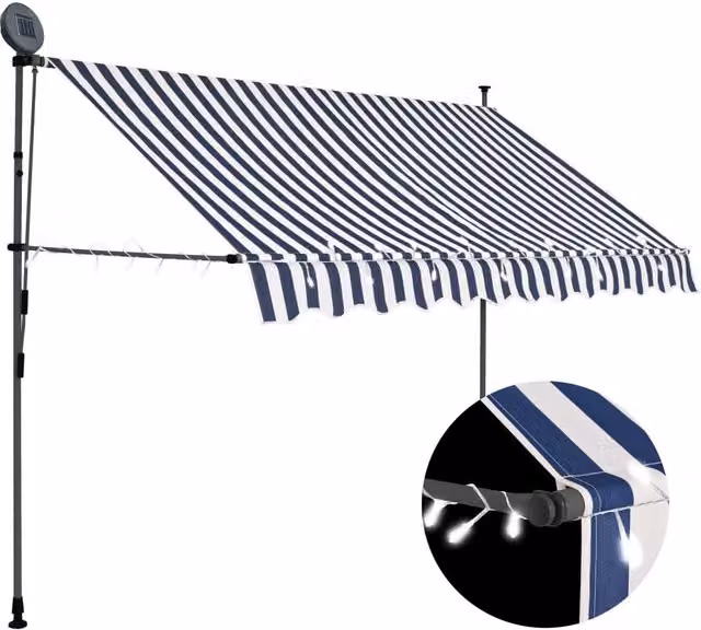 Berkfield Home Manual Retractable Awning with LED, Blue and White, 250 cm