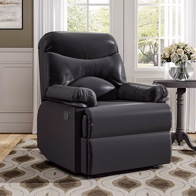 Livingandhome Black Faux Leather Manual Recliner Armchair with Armrests