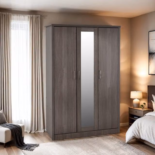 Seconique Modern 3 Door Wardrobe with Mirror and Integrated Drawers in Black and Grey Matt Finish – 2