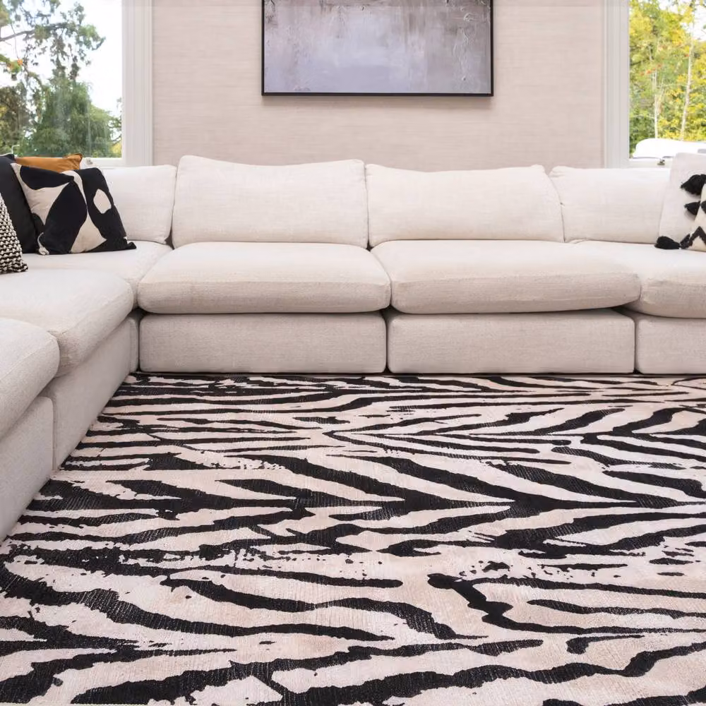 Kukoon Black and White Zebra Print Washable Living Room Rug, W/D/H: 200 x 290 cm – 5