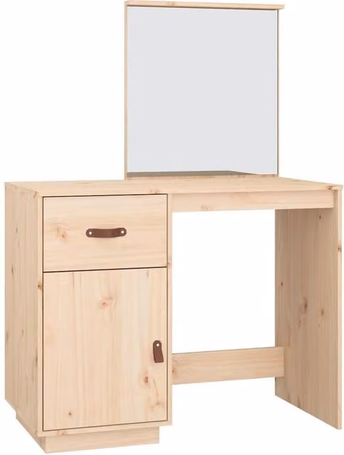 Berkfield Home Rustic Solid Wood Pine Cosmetic Desk in Brown, W/D/H: 95 x 50 x 134 cm