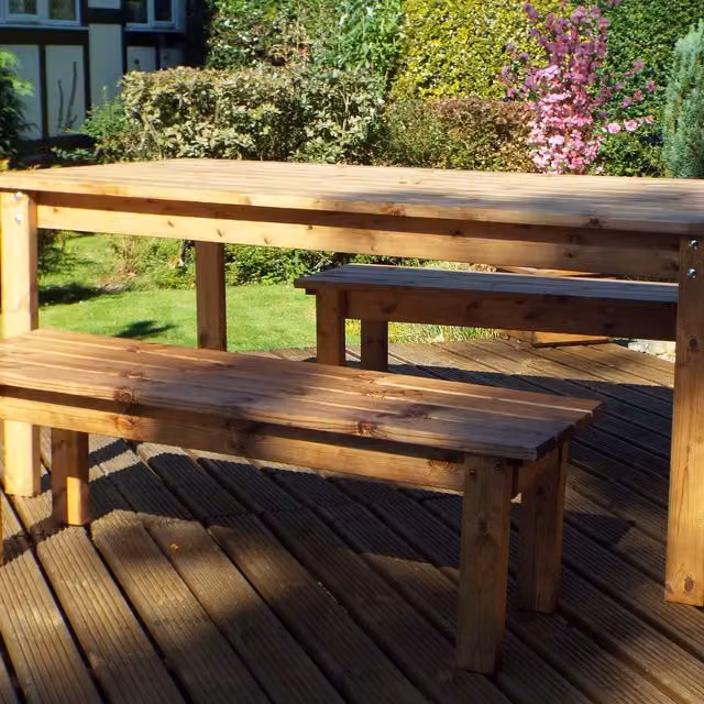 Charles Taylor Six Seater Form Bench Set in Redwood Brown and Orange