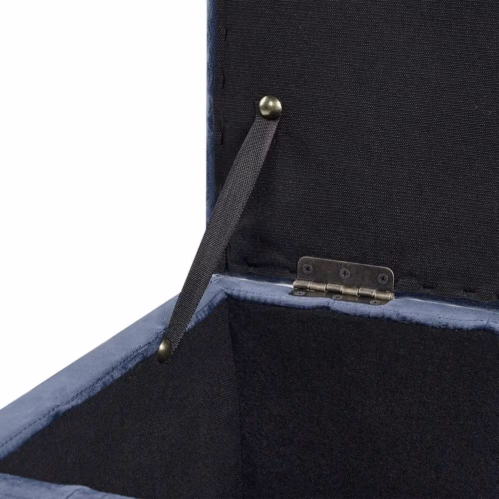 Wyld and Coco Dark Blue Velvet Tufted Storage Ottoman Bench – 5