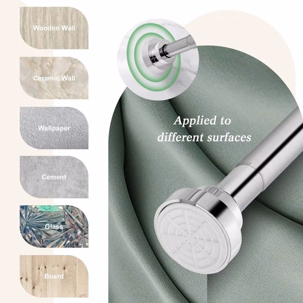 NESTLUNE Silver Stainless Steel Extendable Tension Curtain Rod for Windows and Showers, W: 50-85 cm – 4