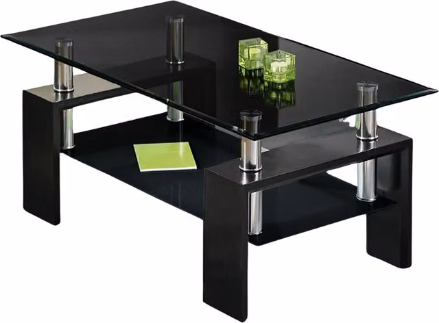 Pirlo Plush 2 Tier Rectangular Glass Coffee Table in Black and Transparent