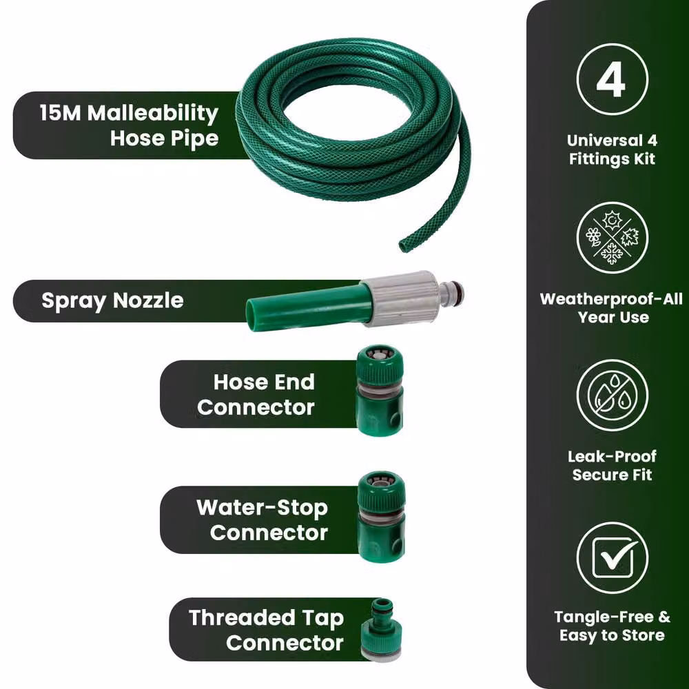 Mantraraj Heavy Duty PVC Reinforced Garden Hose Pipe with Spray Nozzles, Green, 45m – 6