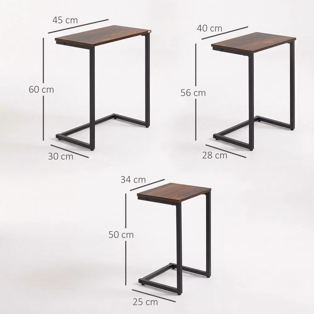 EONLION C Shaped Side Tables with Nested Tops in Brown and Black – 2