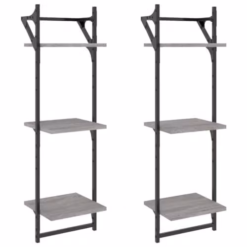 vidaXL 2-Piece Set of 3-Tier Wall Mounted Shelves with Bars in Grey Sonoma, H 100 x W 30 x D 25 cm