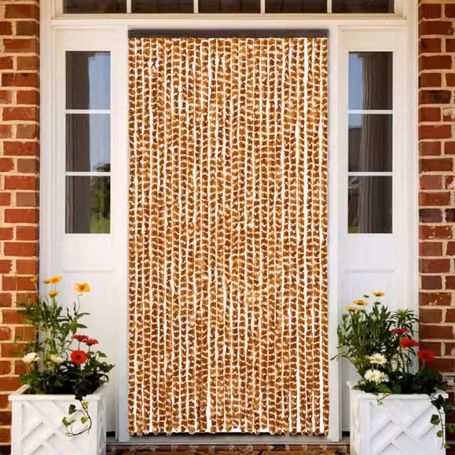 Berkfield Home Chenille Fly Curtain in Yellow and White, W/H: 90 x 200 cm