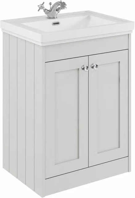 Balterley Classic 600mm Floor Standing 2 Door Bathroom Unit with Basin in White