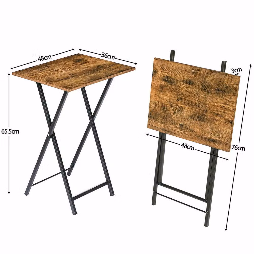 PAWNORA Brown Rustic Folding Side Table and TV Tray with Metal X-Frame, W/D/H: 36.0 x 36.0 x 65.5 cm – 2