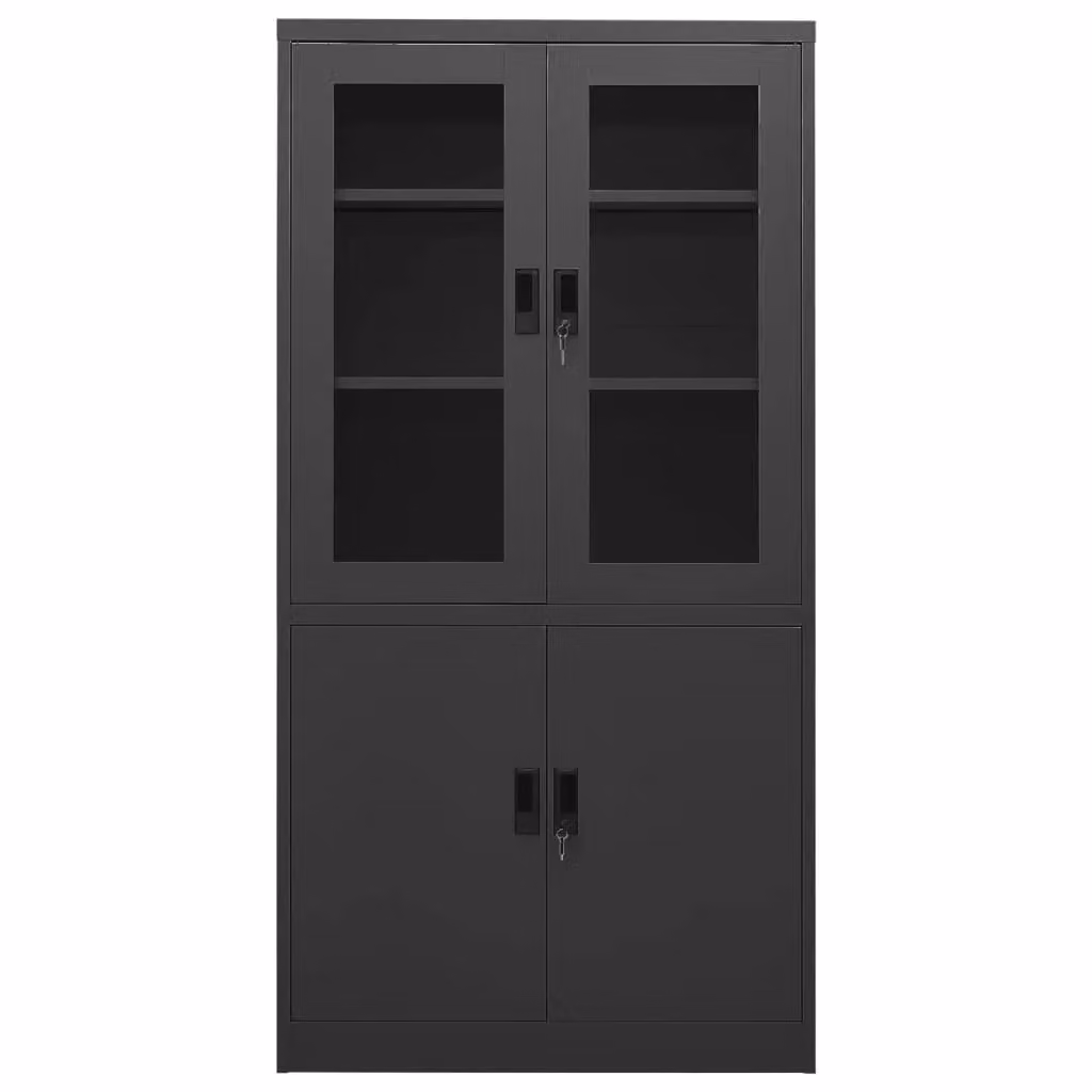 Berkfield Home Office Anthracite Steel Cabinet with Glass Doors and Adjustable Shelves, W/D/H: 90 x 40 x 180 cm – 2