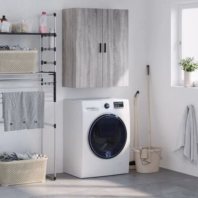Berkfield Home Wall Mounted Cabinet in Grey Sonoma, W: 69.5 cm, D: 34 cm, H: 90 cm