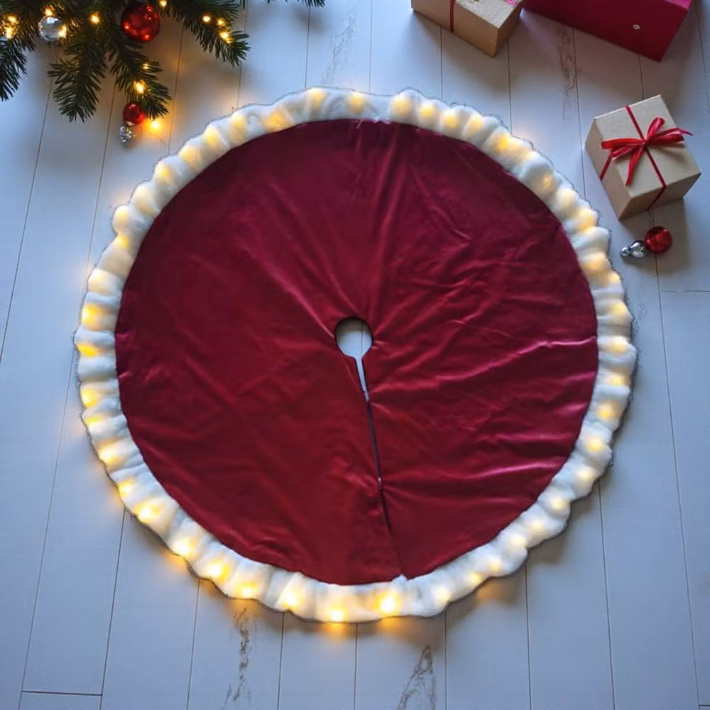 Garden Greatness Light Up Red Velvet Tree Skirt in Red – 2