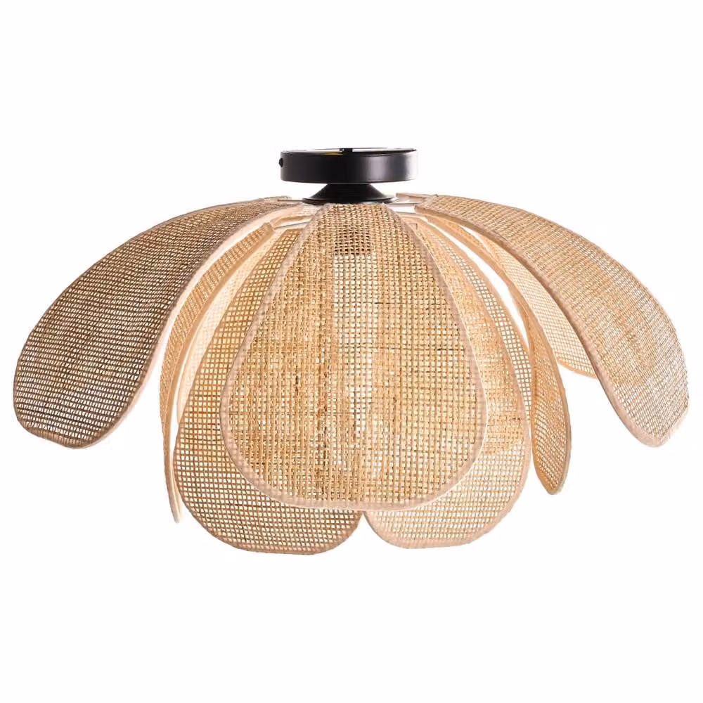 Wyld and Coco Hand-Woven Rattan Pendant Lamp with Black Metal Base – 2