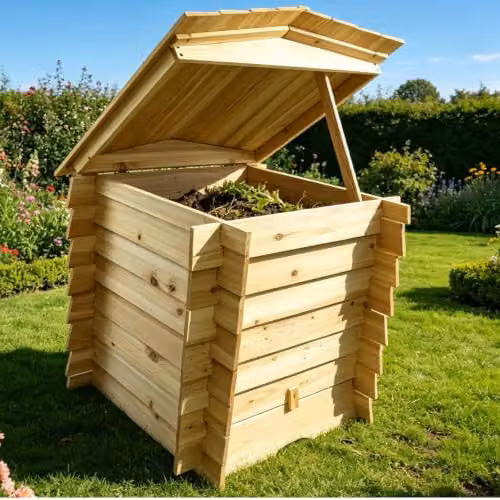 Gr8 Garden 300L Wooden Slatted Garden Compost Bin with Flip Lid in Brown – 4