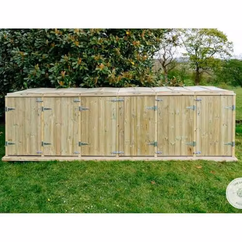 Garden Village Shireburn Sextet Timber Wheelie Bin Store in Natural Brown, W: 412.2 cm, D: 80.4 cm, H: 120 cm – 1