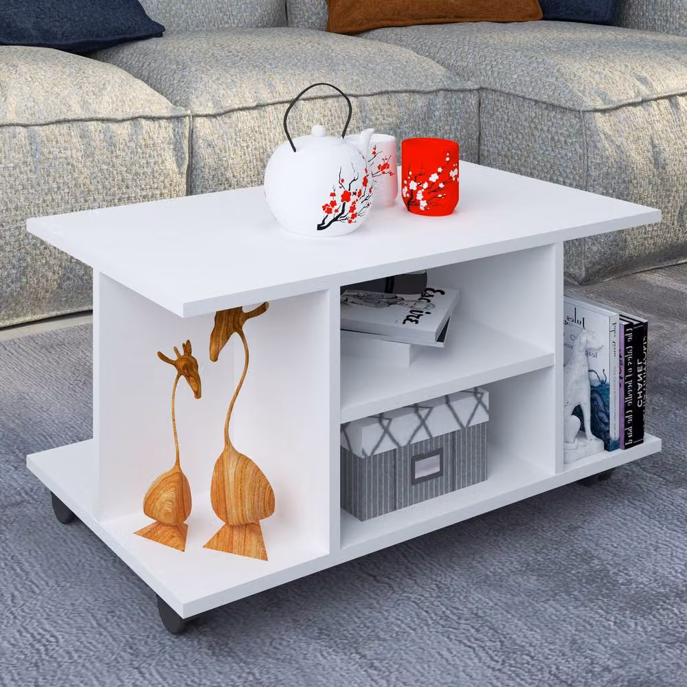 VCM Wood Sofatic Coffee Table in White with Castors, W/D/H: 80 x 40 x 40 cm – 2