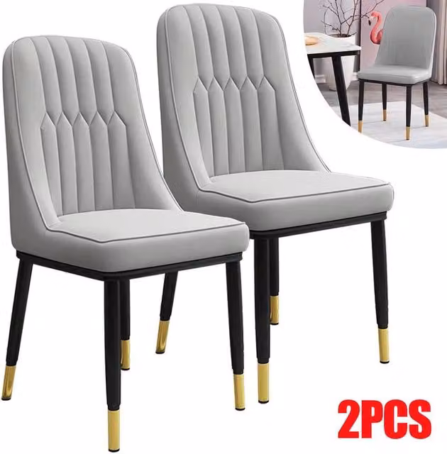 NESTLUNE Set of 2 Modern Grey PU Leather Padded Dining Chairs – 1