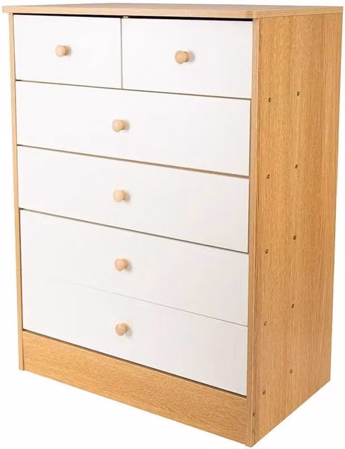 KORVIXA 5-Tier Chest with 6 Drawers, White Multicolour Modern Bedside Cabinet