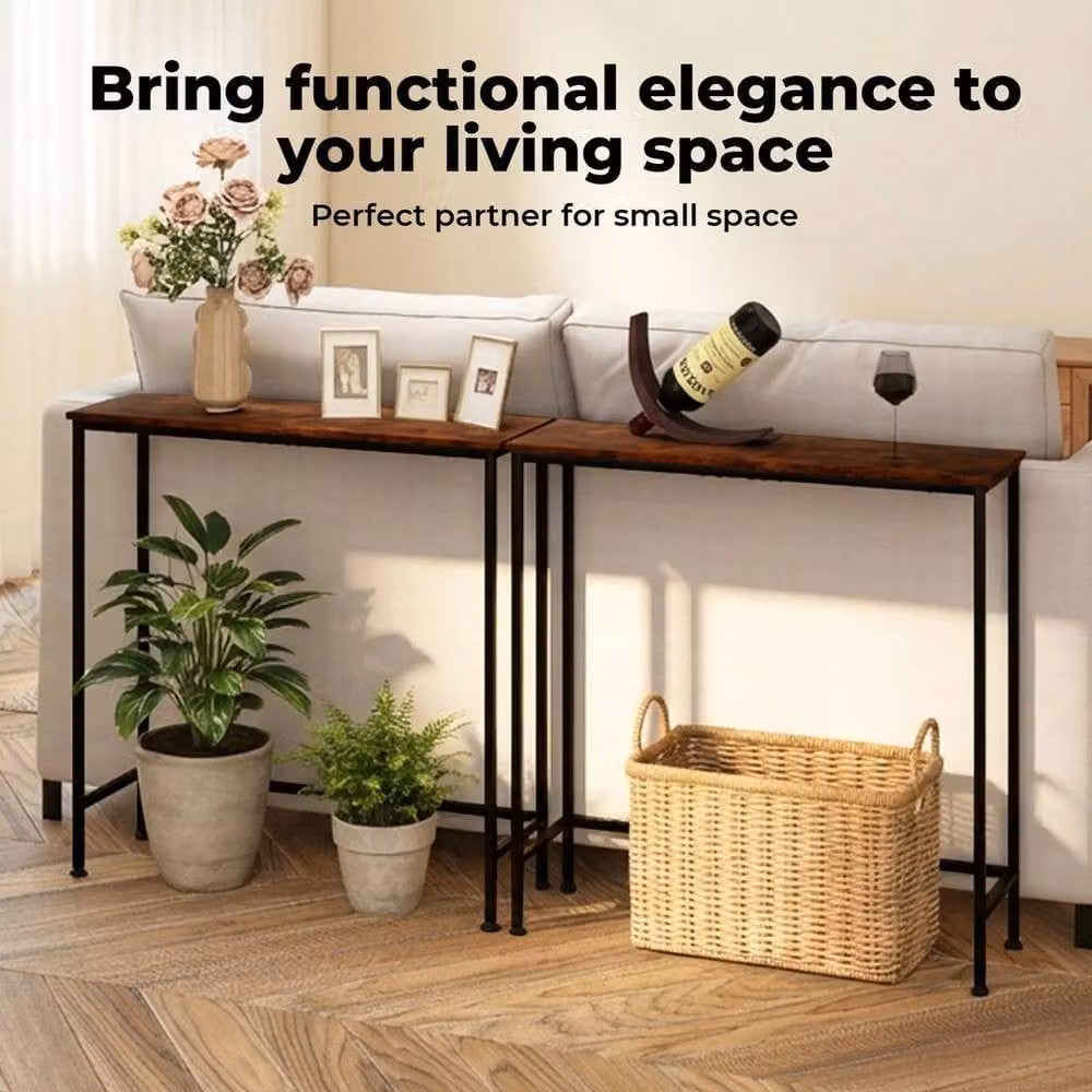 Kelvenix Industrial Narrow Console Table in Brown Wood and Black Metal, W/D/H: 100 x 100 x 75 cm – 2