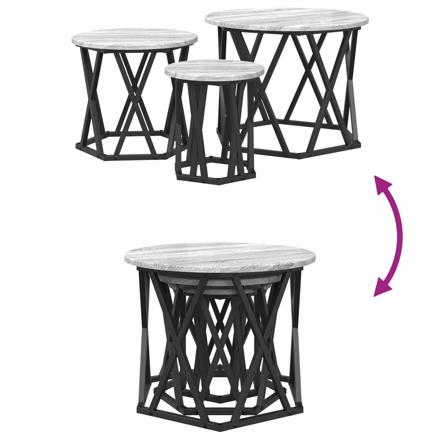 Berkfield Home Nesting Side Tables, Set of 3, Grey Sonoma, Round MDF and Metal – 8