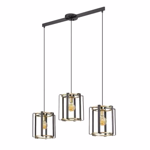 Netlighting Primero Modern 3-Light Bar Pendant Ceiling Light in Black and Gold/Brass