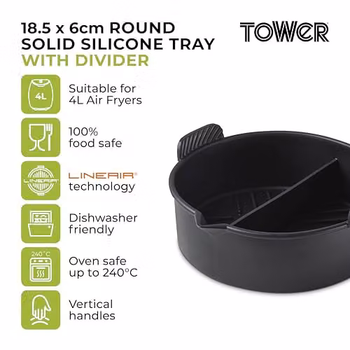 Tower Black Round Silicone Airfryer Solid Tray with Divider Suitable for Circular Air Fryers up to 4 Litres – 2