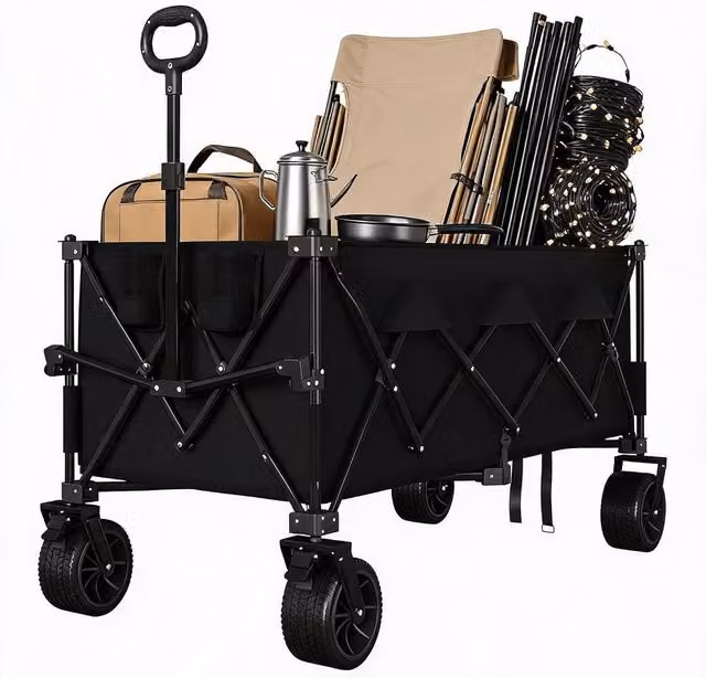 London Boutique Collapsible Camping Wagon with Wheels and Handle, Black