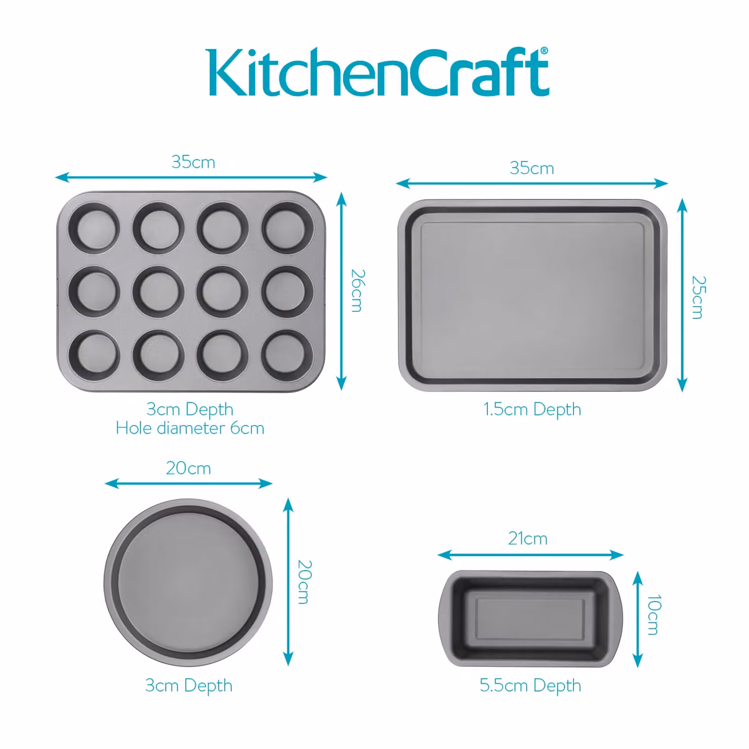 KitchenCraft Non-Stick Carbon Steel 4-Piece Bakeware Set in Grey – 4