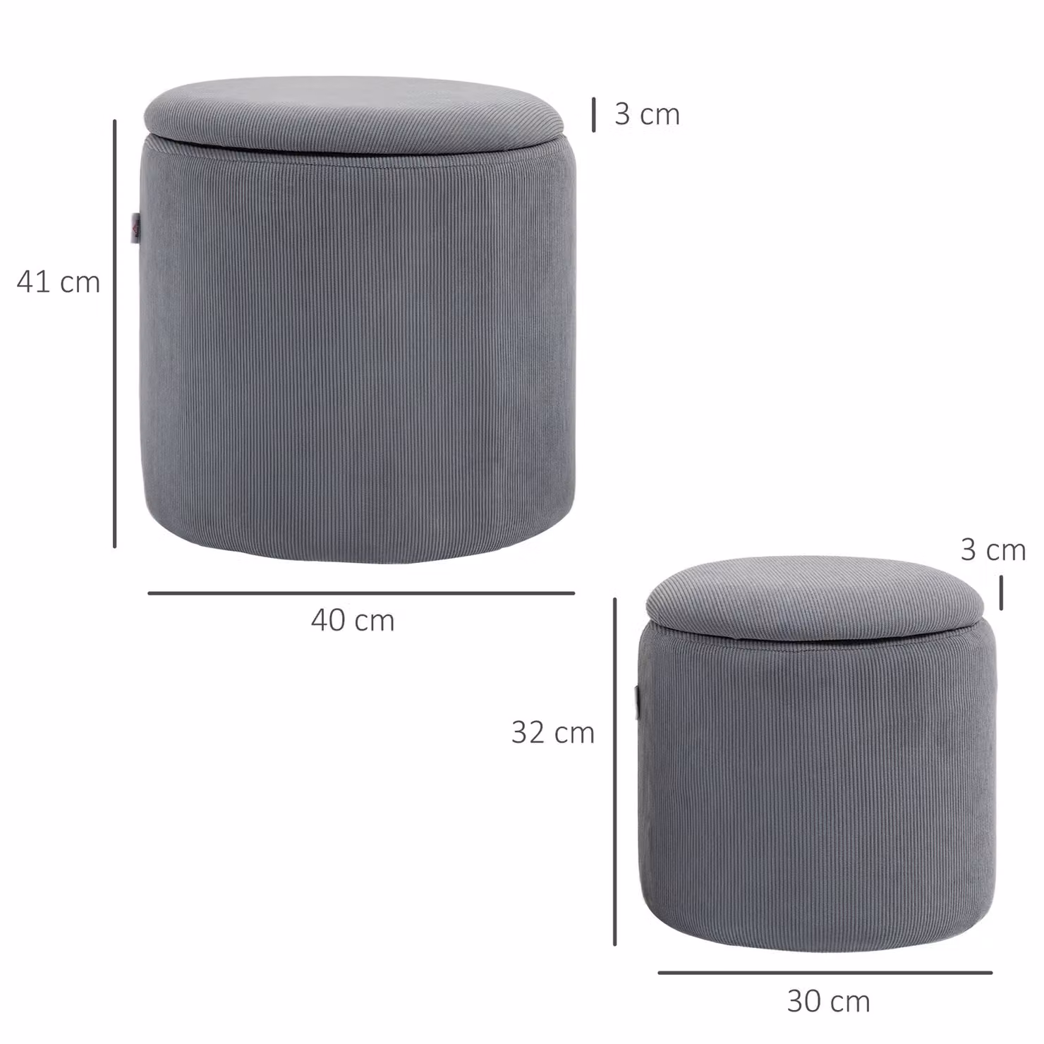 HOMCOM Modern Cylindrical Storage Ottoman with Removable Lid in Light Grey – 3