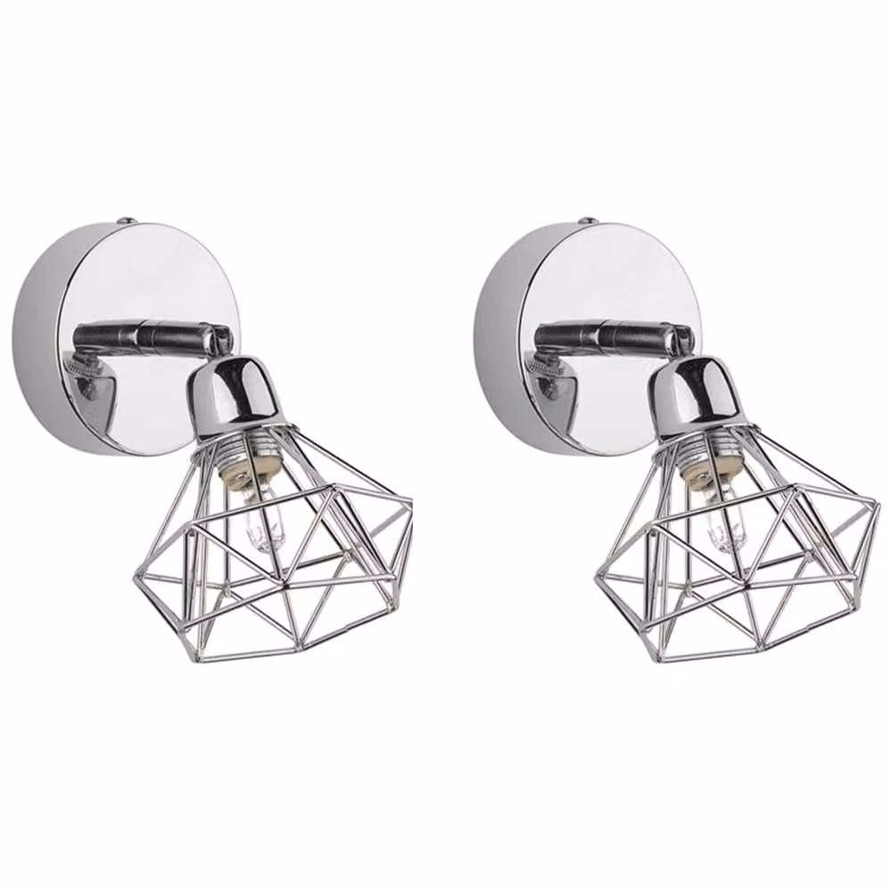 Wyld and Coco Silver Metal Wall Lamp with Diamond Cage Shade and Adjustable Tilt and Swivel – 2