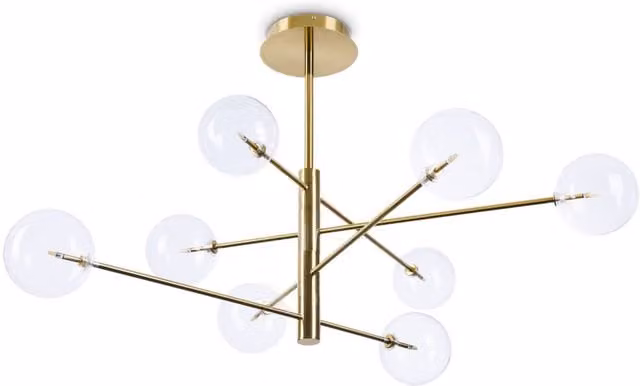 Ideal Lux Equinoxe 8 Light Multi Arm Semi Flush Ceiling Lamp in Brass and Glass