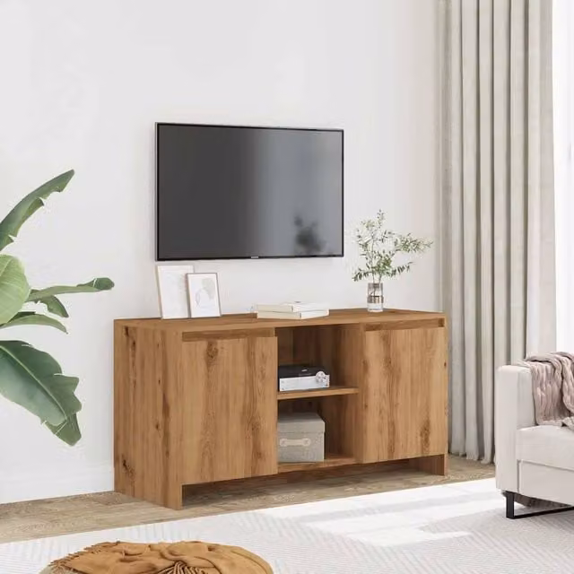 Berkfield Home Artisan Oak TV Cabinet in Brown, W/D/H: 102 x 37.5 x 52.5 cm