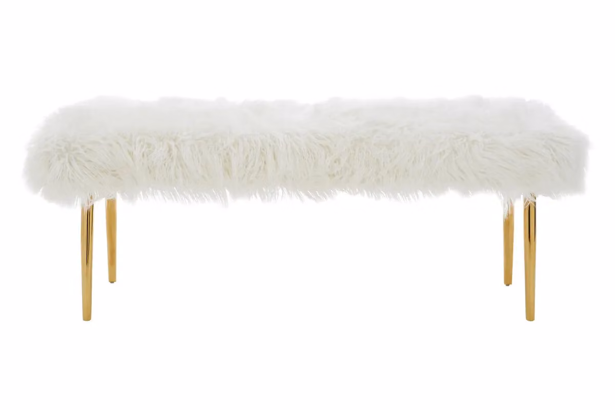 Orsina Clarence Natural Fur Effect Bench in White and Gold – 2