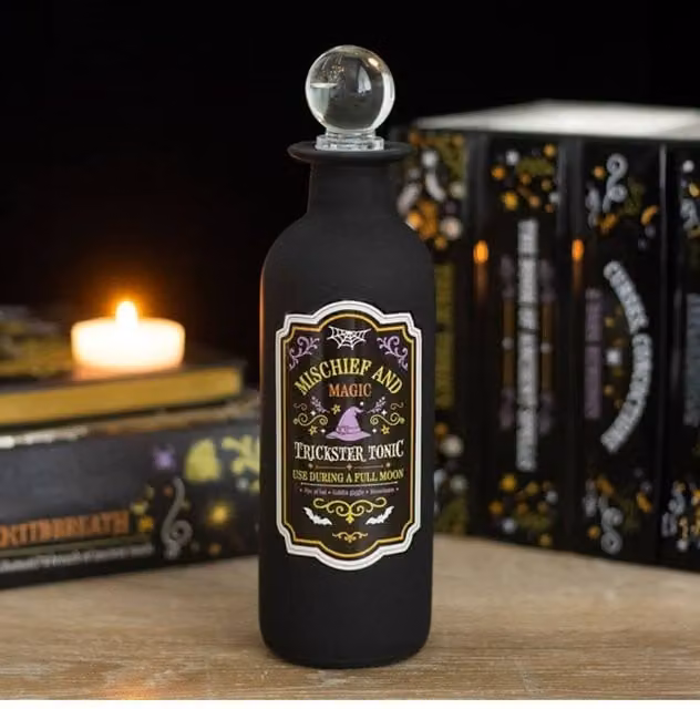 KDMD Mischief & Magic Trickster Tonic Decorative Glass Potion Bottle in Black – 1