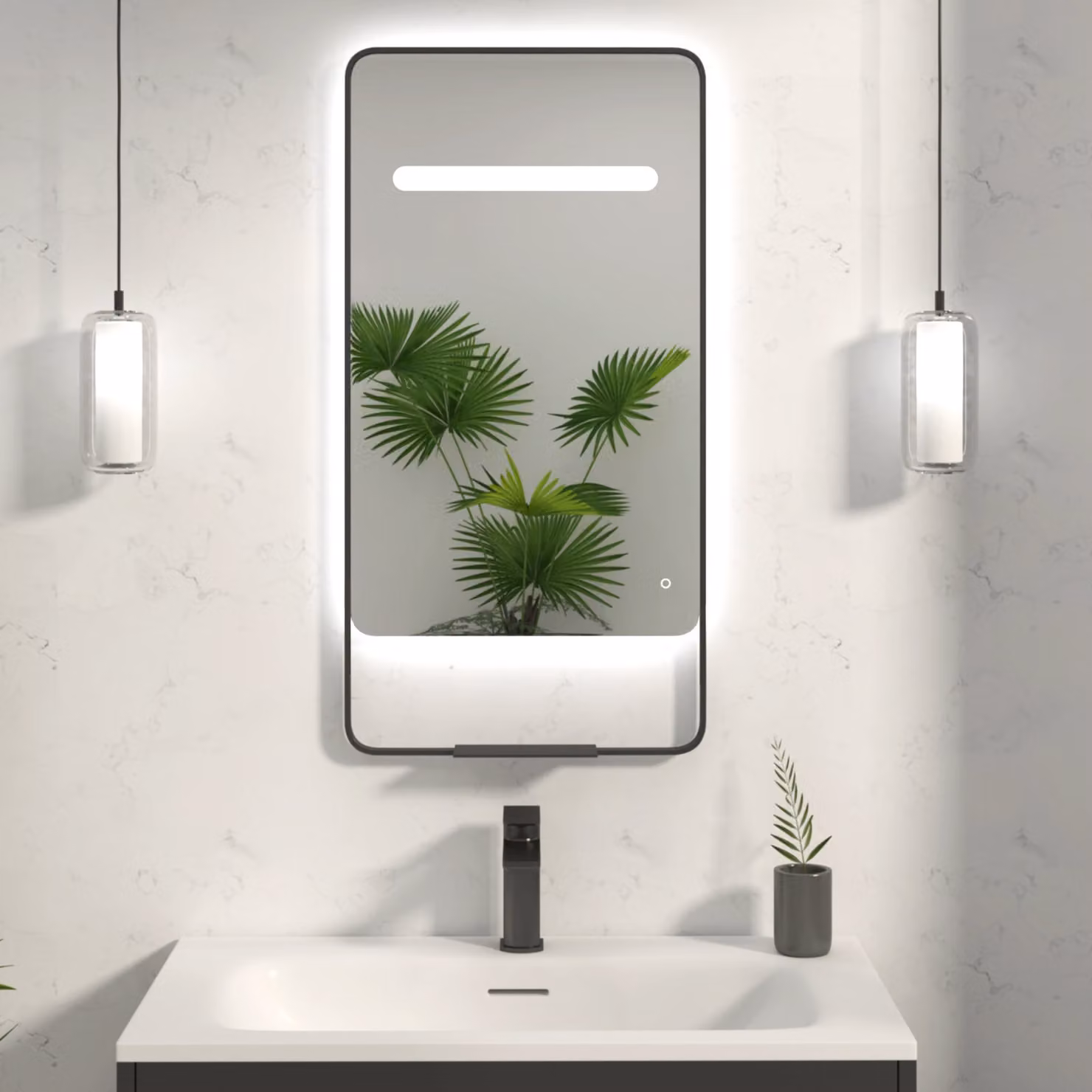 Royal Bathrooms Verona LED Framed Mirror with Integrated Light Bar, Demister Pad and Touch Sensor, W: 90.0 cm, D: 46.0 cm, available in White, Black or Grey