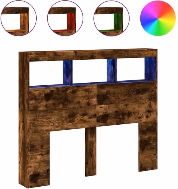 Berkfield Home Modern Headboard Cabinet with LED Lighting and USB Charging Port in Smoked Oak Brown, W/D/H: 120 x 17 x 102 cm – 1