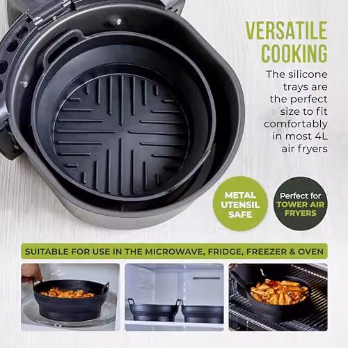 Tower Round Silicone Air Fryer Trays, 2-Piece Black Non-Stick Reusable Liners, T843090 – 3