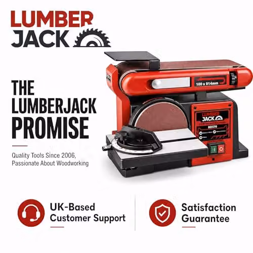 Lumberjack 370W Belt and Disc Benchtop Sander Linisher with Heavy Duty Cast Iron Base in Red – 8