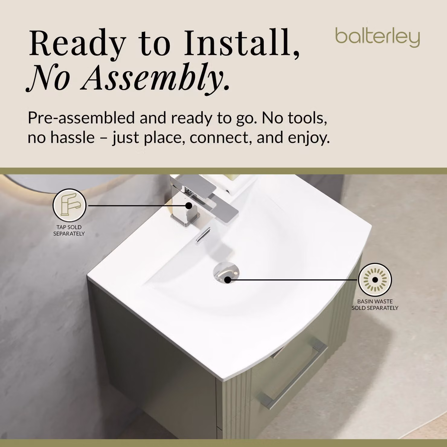 Balterley Wall Hung 2 Drawer Vanity Unit with Curved Vitreous China Basin, Satin Green – 4