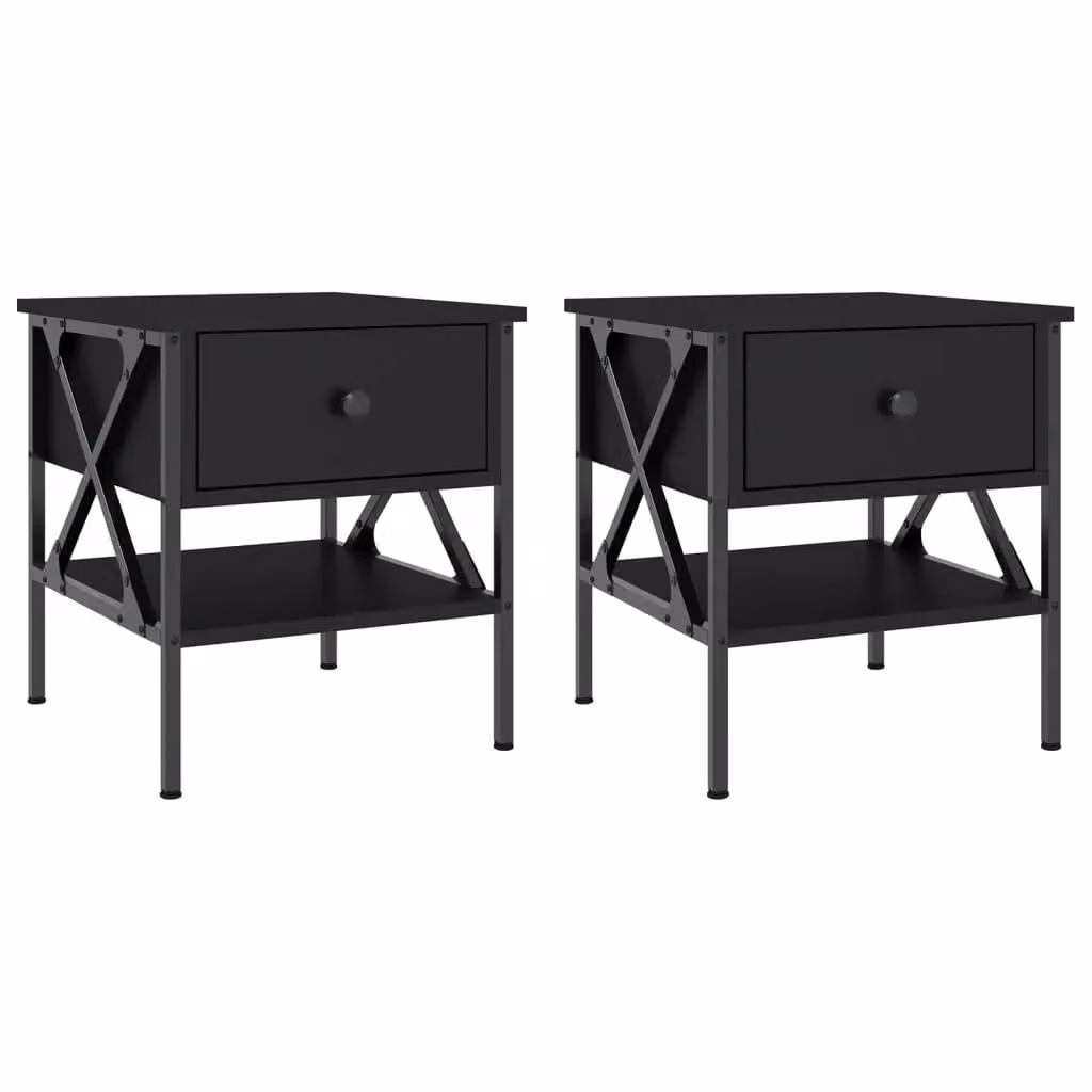 Berkfield Home Set of 2 Black Industrial Bedside Tables, W/D/H: 40 x 42 x 45 cm – 1