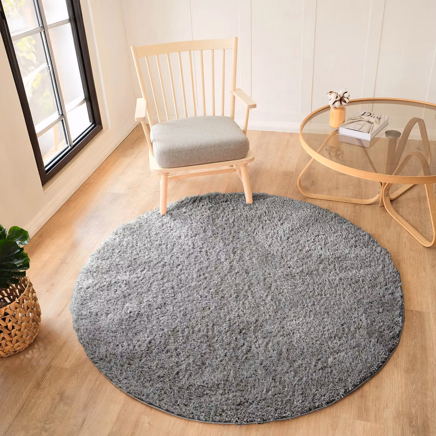 Livabliss Moda Round Shag Plush Pile Rug in Dark Grey, Diameter: 120 cm – 4