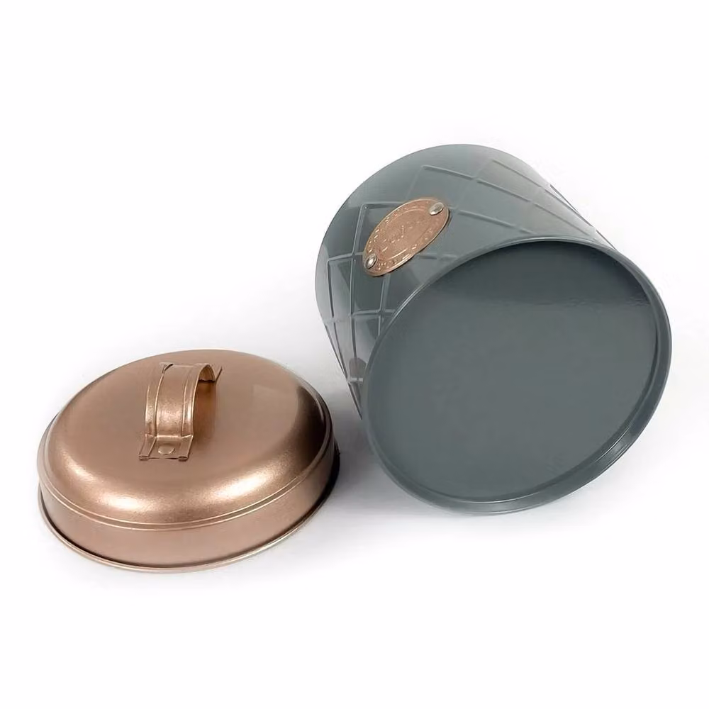 KORVIXA Grey and Copper Stainless Steel Airtight Kitchen Bread Bin Lid and Canister Set – 3