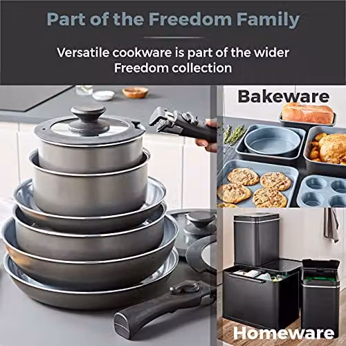 Tower Freedom 13 Piece Stackable Cookware Set with Ceramic Non-Stick Coating, Grey – 11