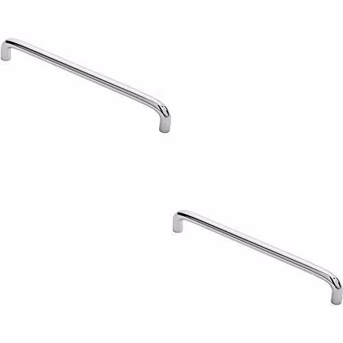 Loops 2 Pack Round D-Bar Cabinet Pull Handles in Chrome, 202 x 10 mm with 192 mm Fixing Centres