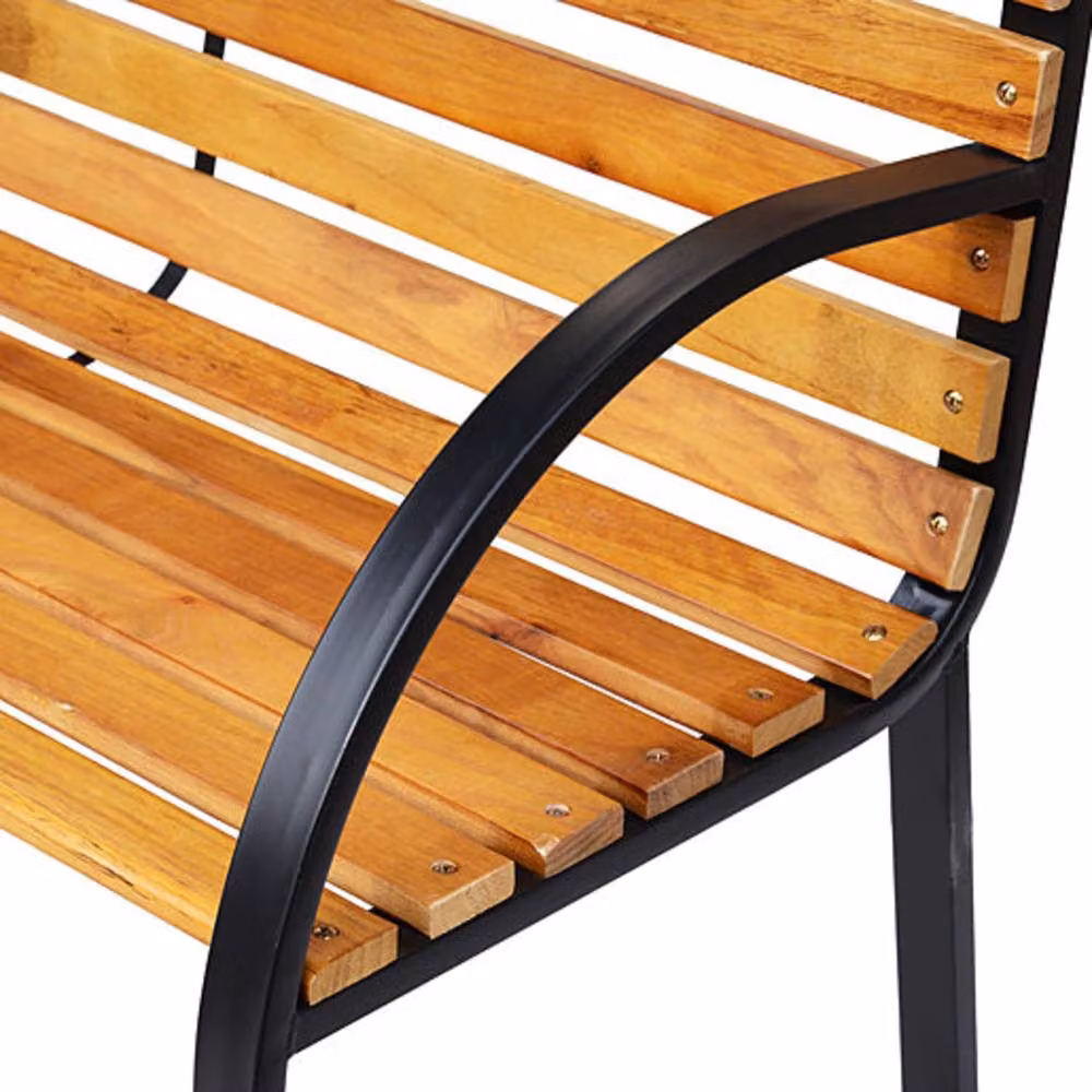 Wyld Haus Nifalo Modern Outdoor Garden Bench with Black Steel Frame and Brown Wood, Width: 122 cm – 6