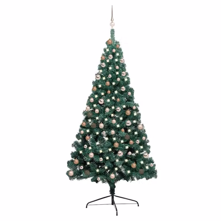 Berkfield Home Artificial Half Pre-lit Christmas Tree with Ball Set, Green, Height: 210 cm